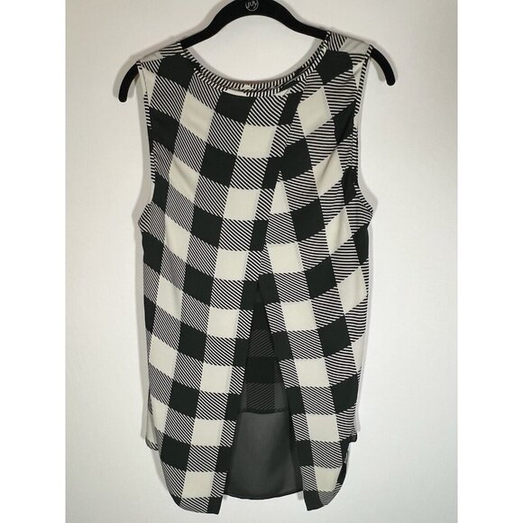 Rag & Bone silk forest green cream houndstooth plaid sheer sleeveless blouse L - Picture 3 of 11